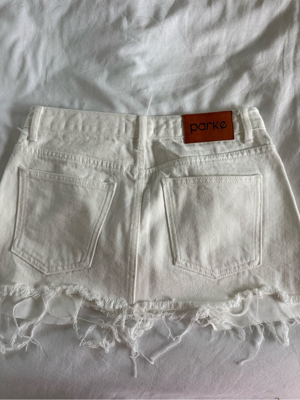 Parke White Frayed Hem Mini Skirt